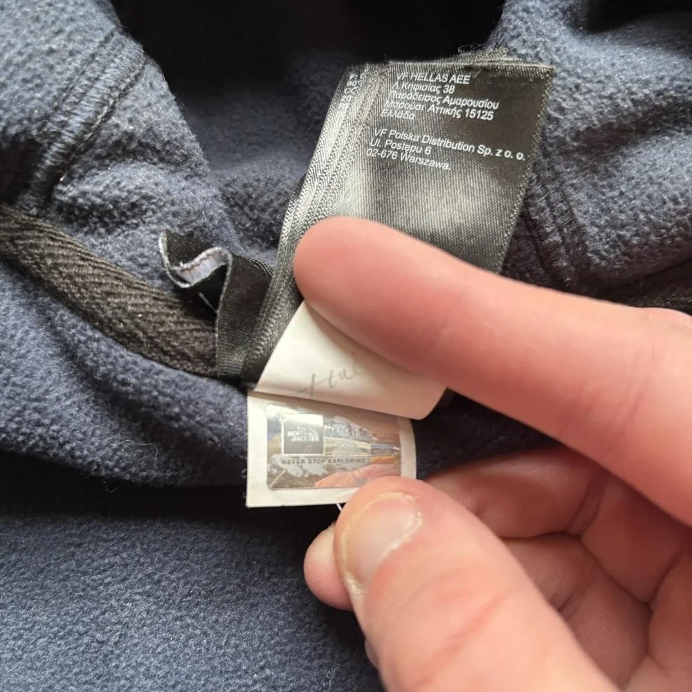 The North‎ Face Jacket Mens Medium Navy Black Hooded Zip Snap Fleece Pockets